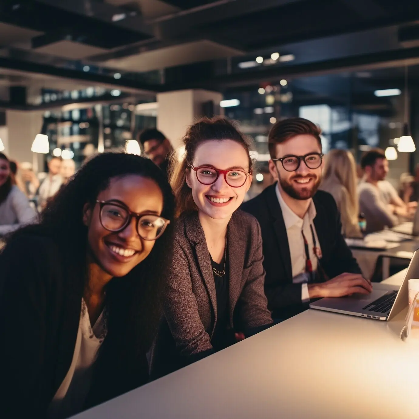 A portrait showing professional businesspeople collaborating.